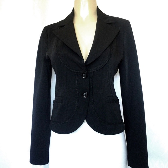 Annarita N Black Blazer Jacket 4 8 Felt Trim Notch - Picture 1 of 8